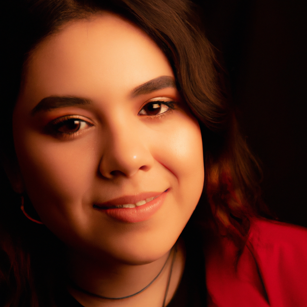 Retrato de Camila Rojas, fotógrafa chilena sonriendo en estudio